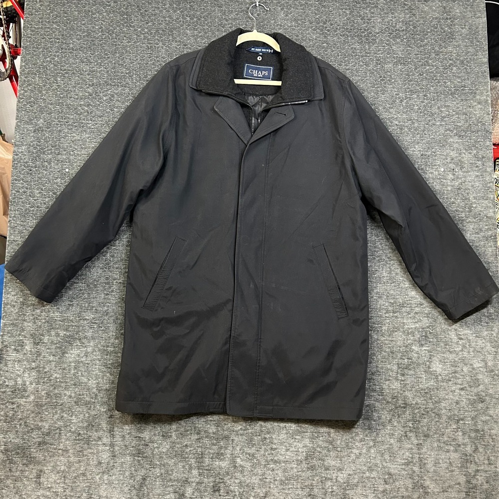 Chaps Trench Coat Jacket Mens Black Removable Wool Liner Classic Winter - 40R